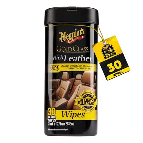 Meguiar's Gold Class Rich Leather Wipes, 30 Wipes | Leather Car Cleaning Wipes that Offer Conditioning and UV Protection, Rich Moisturizers Help Prevent Drying Out and Cracking