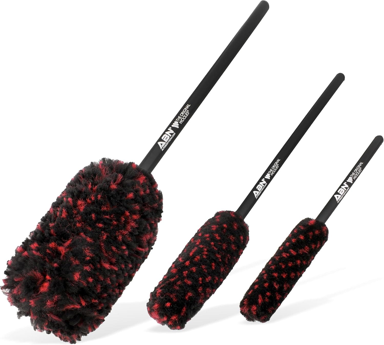 ABN Car Wheel Rim Cleaning 3-Piece Kit - Brush Stick Tool Tire Woolie Wand Set