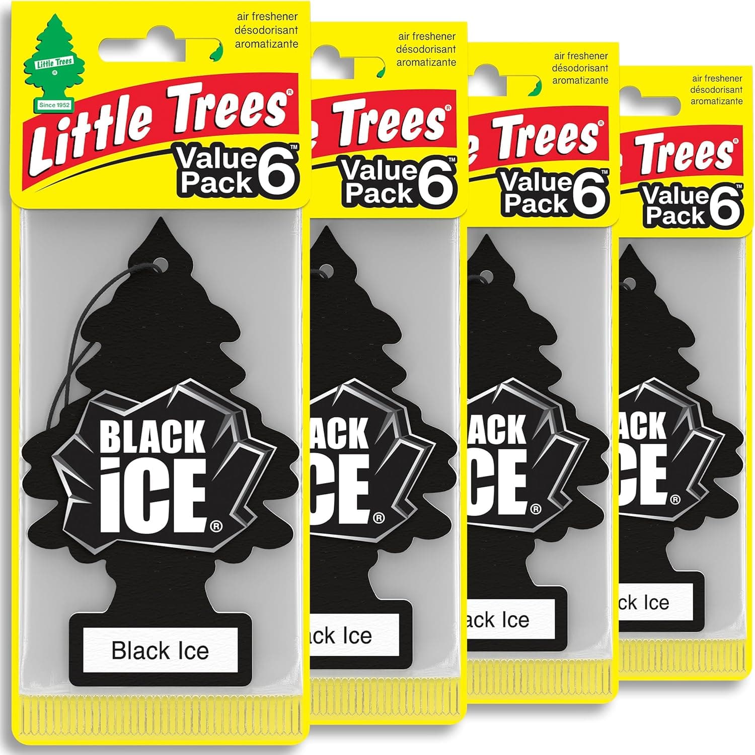 LITTLE TREES Car Air Freshener Hanging Tree, Black Ice, 24-Pack