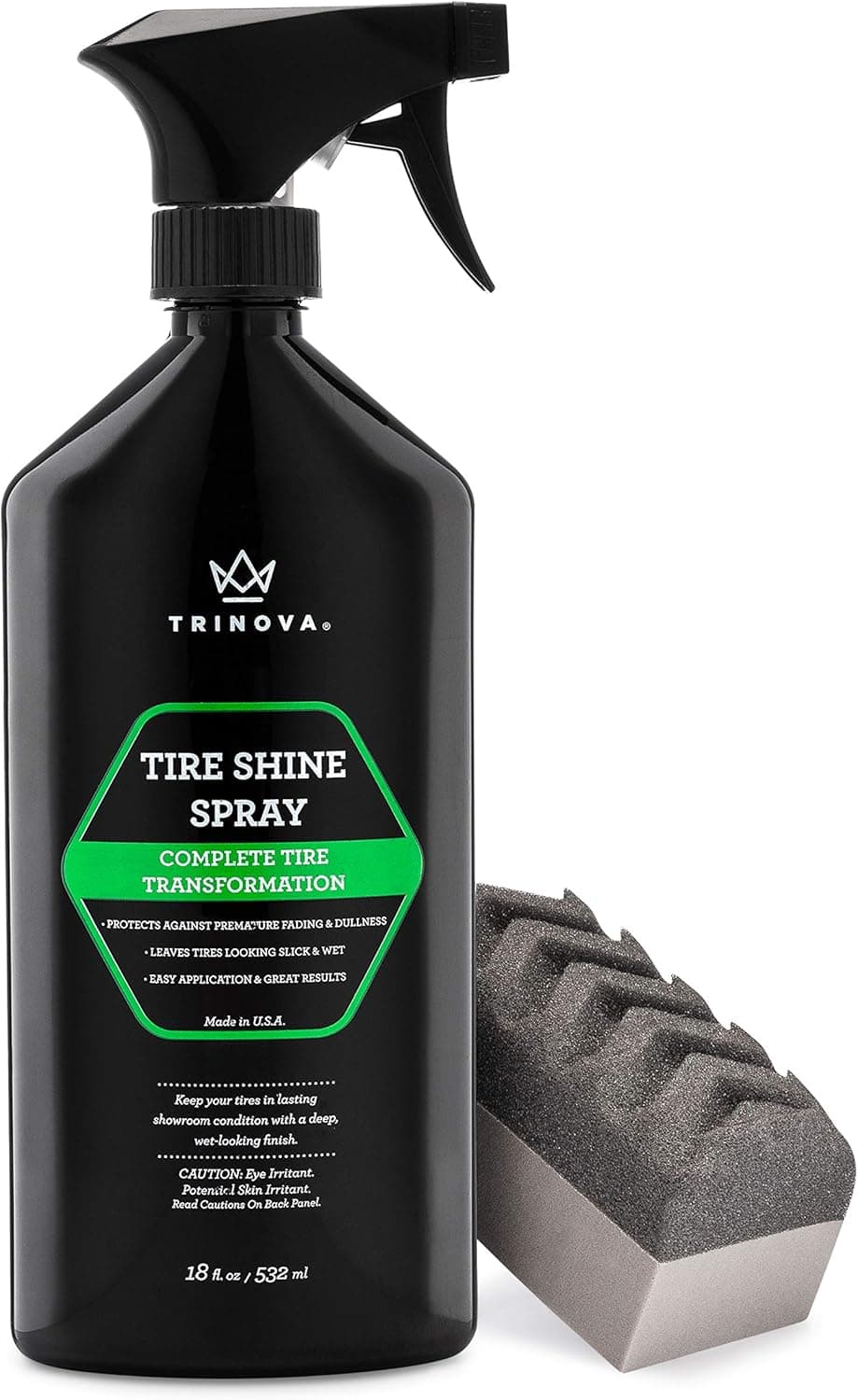 TriNova 33511 Tire Shine Spray No Wipe - Clear Coat Dressing, 18 oz