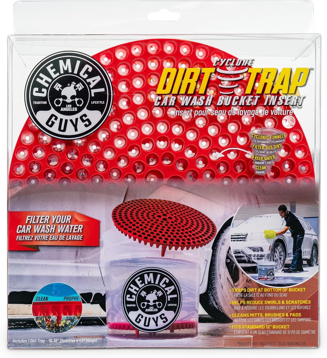 Chemical Guys DIRTTRAP02 Cyclone Dirt Trap Car Wash Bucket Insert, 12" Diameter, Red