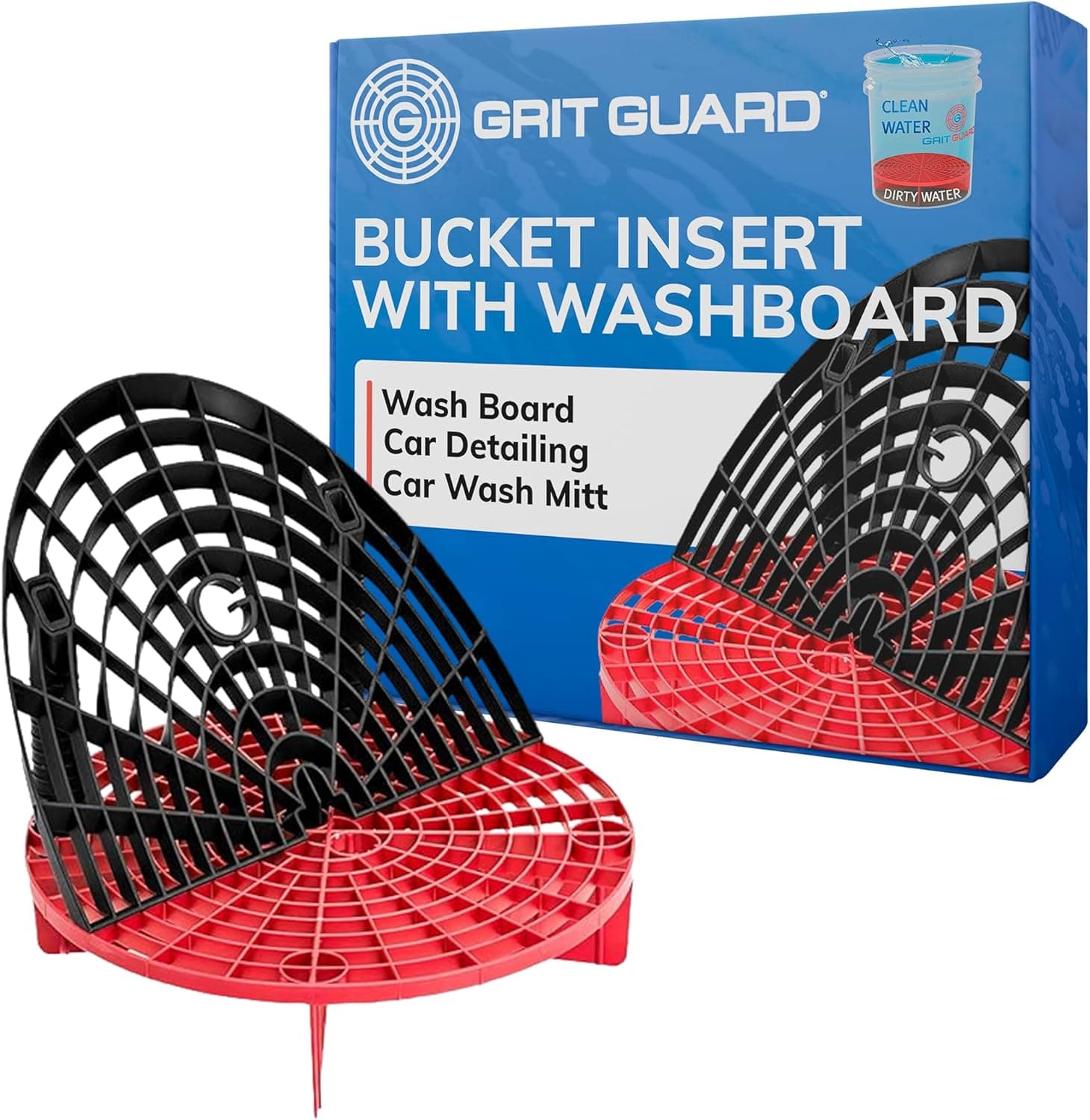 The Original Grit Guard Bucket Insert with Washboard Combo, Black/Red