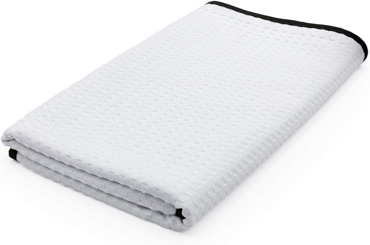 The Rag Company Dry Me A River Korean 70/30 Microfiber Waffle-Weave Drying Towel, 26x59, White