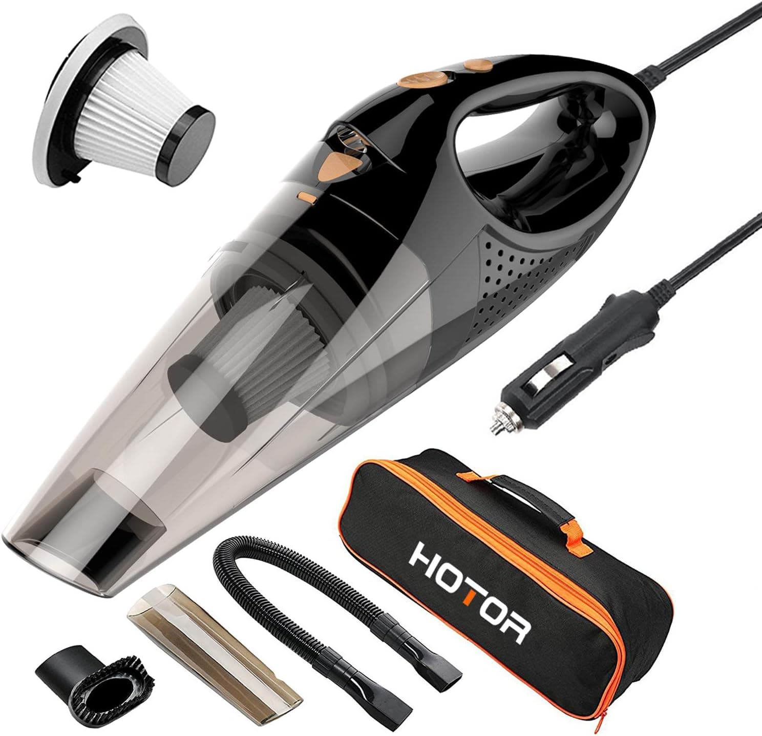 HOTOR Car Vacuum Cleaner with LED Light, DC12-Volt Wet/Dry Portable Handheld, 16.4FT Cord