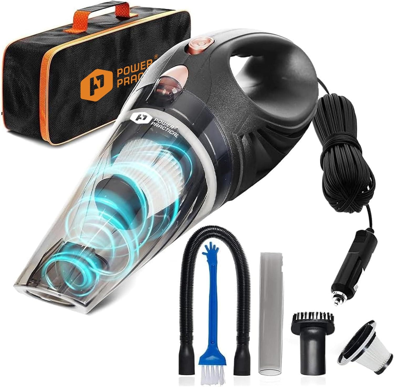 THISWORX Car Vacuum Cleaner - Portable Handheld w/ 3 Attachments, 16 Ft Cord, 12V