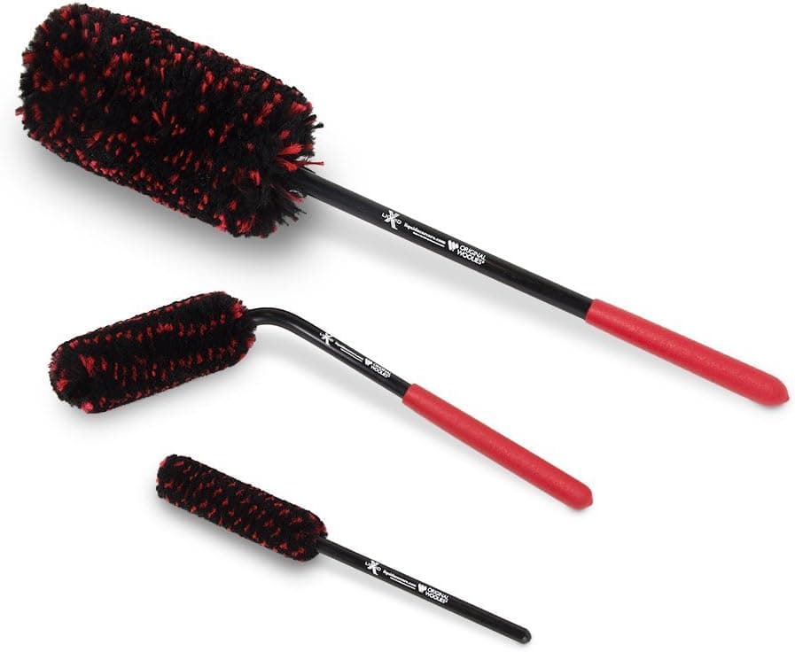 Liquid X Original Wheel Woolies Brushes 3 Piece Kit - Includes Angled Caliper Spoke Brush, USA Made