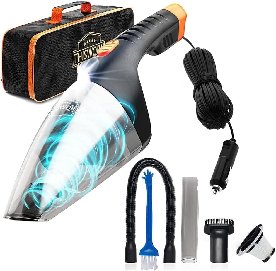 ThisWorx Car Vacuum Cleaner 2.0 - Handheld Mini Vacuum w/ 16ft Cord, LED Light