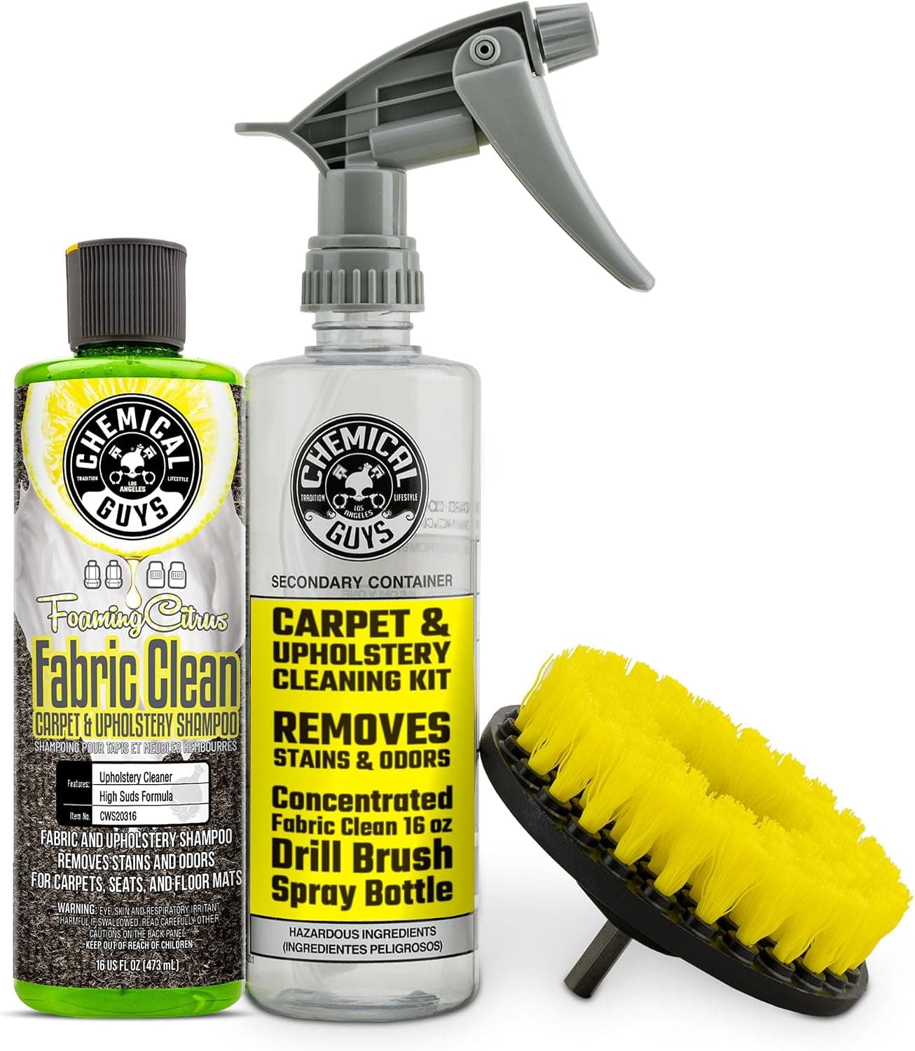 Chemical Guys Foaming Citrus Fabric Clean Drill Brush Kit, 16 fl oz