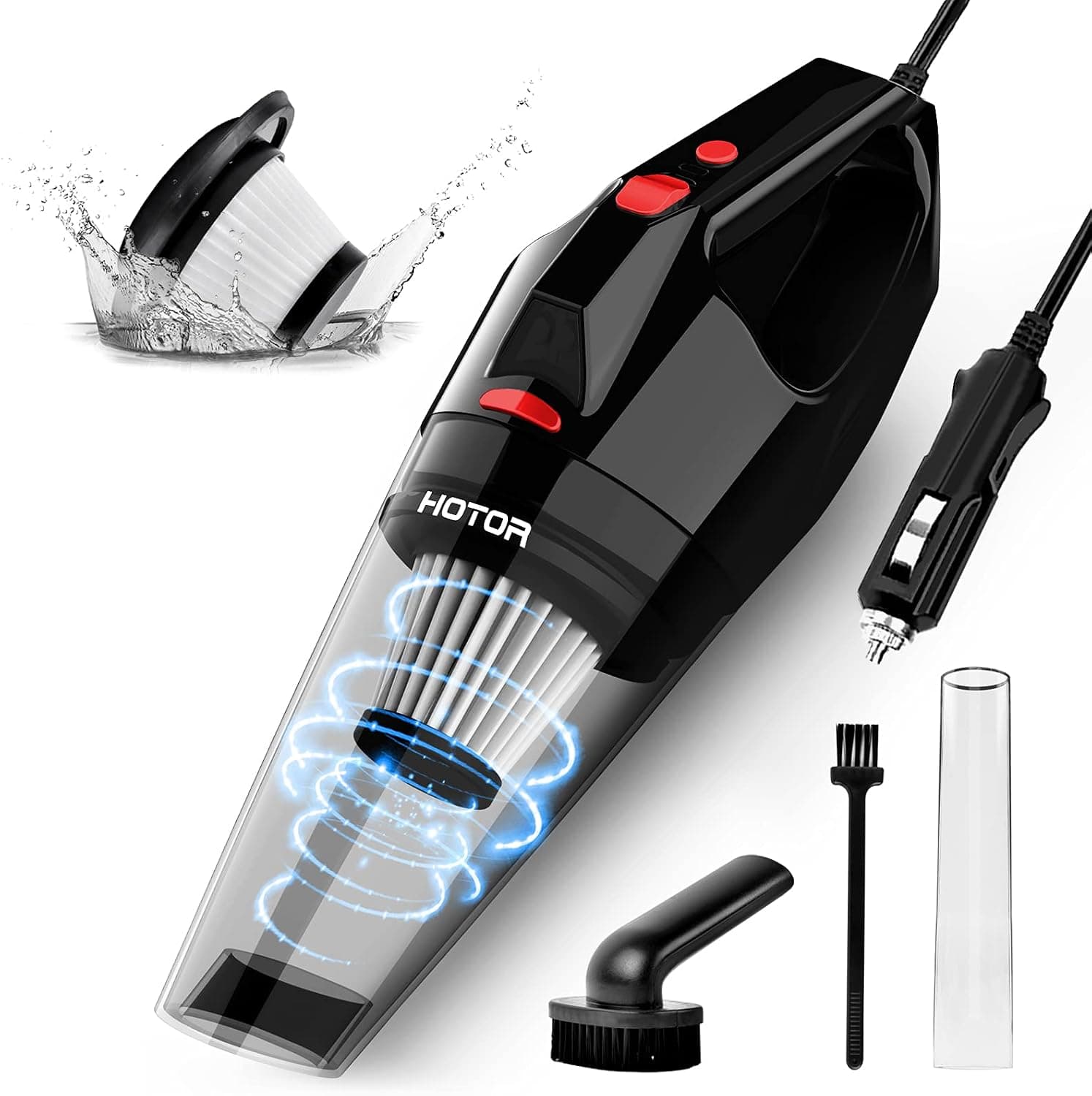 HOTOR Corded Car Vacuum, DC 12V High Power Handheld w/ Stainless Steel HEPA Filter