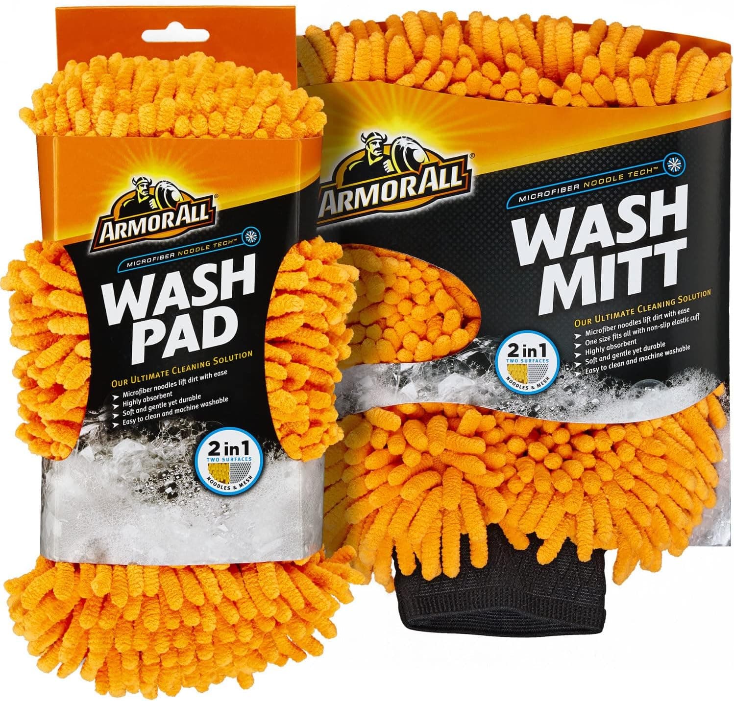 Armor All Microfiber Car Wash Mitt and Pad Set, Machine Washable, Highly Absorbent