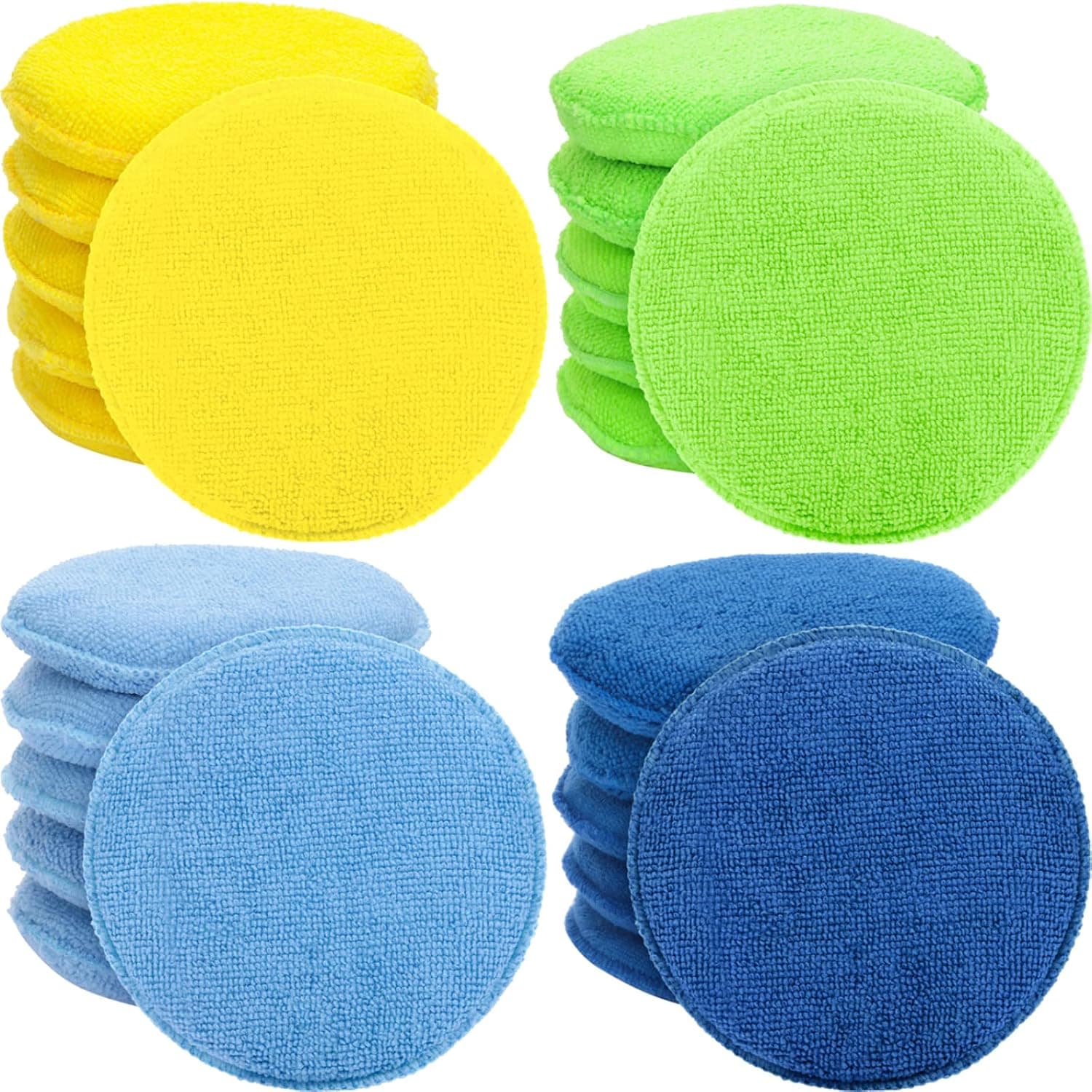 20 Pieces Microfiber Wax Applicator Pads Foam Bulk, 5 Inch Diameter Round