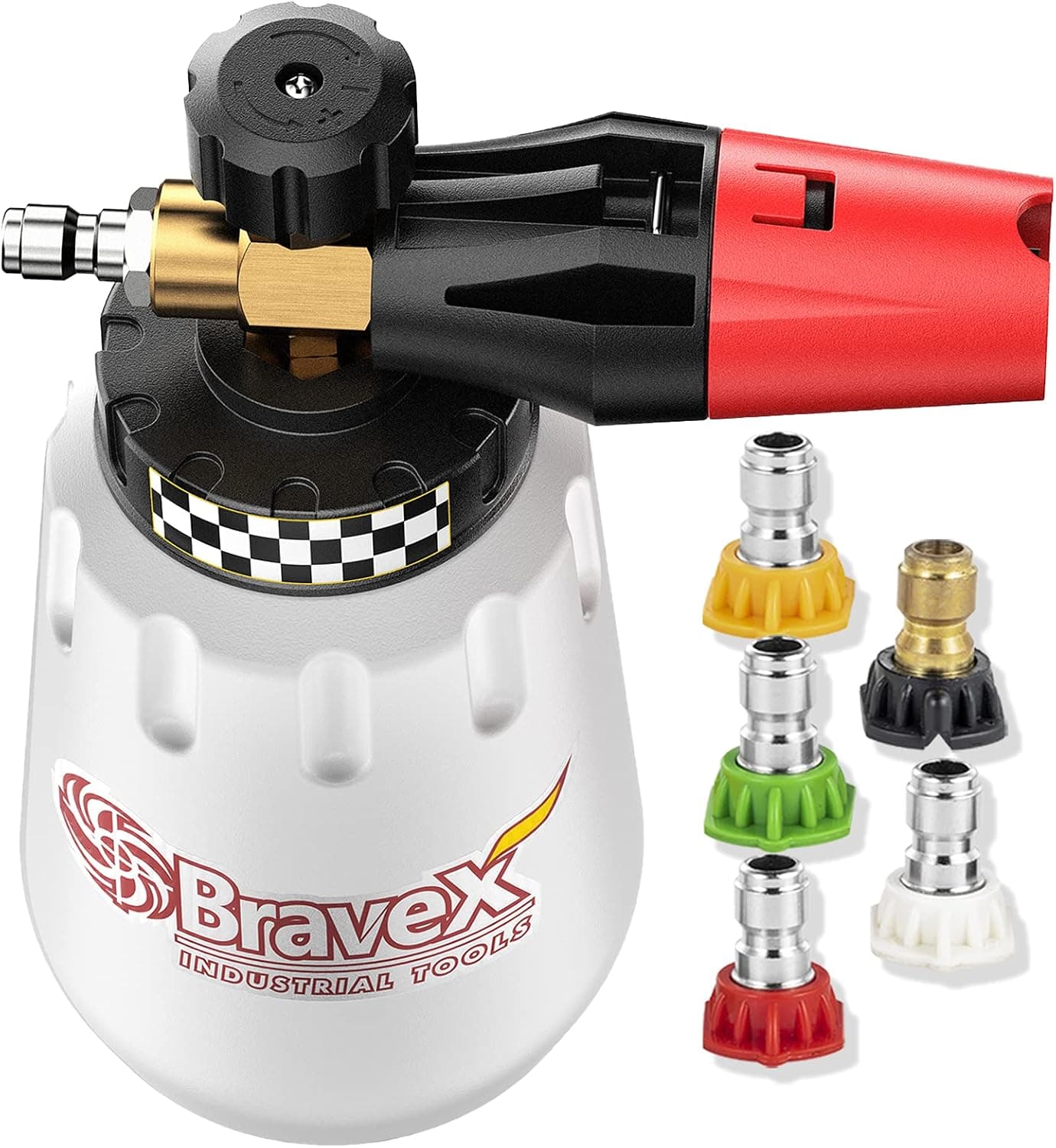 Bravex Foam Cannon Heavy Duty Foam Wash Gun, Wide Neck Adjustable, 1/4 Inch Connector, 5 Nozzles (1 Liter, 1.1mm)