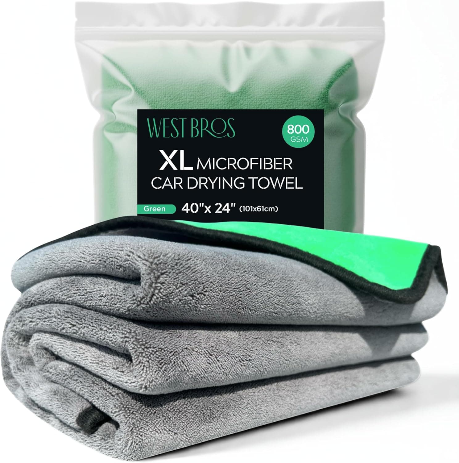 WEST BROS Extra Large Car Drying Towel 800 GSM Microfiber, 40x24, Green