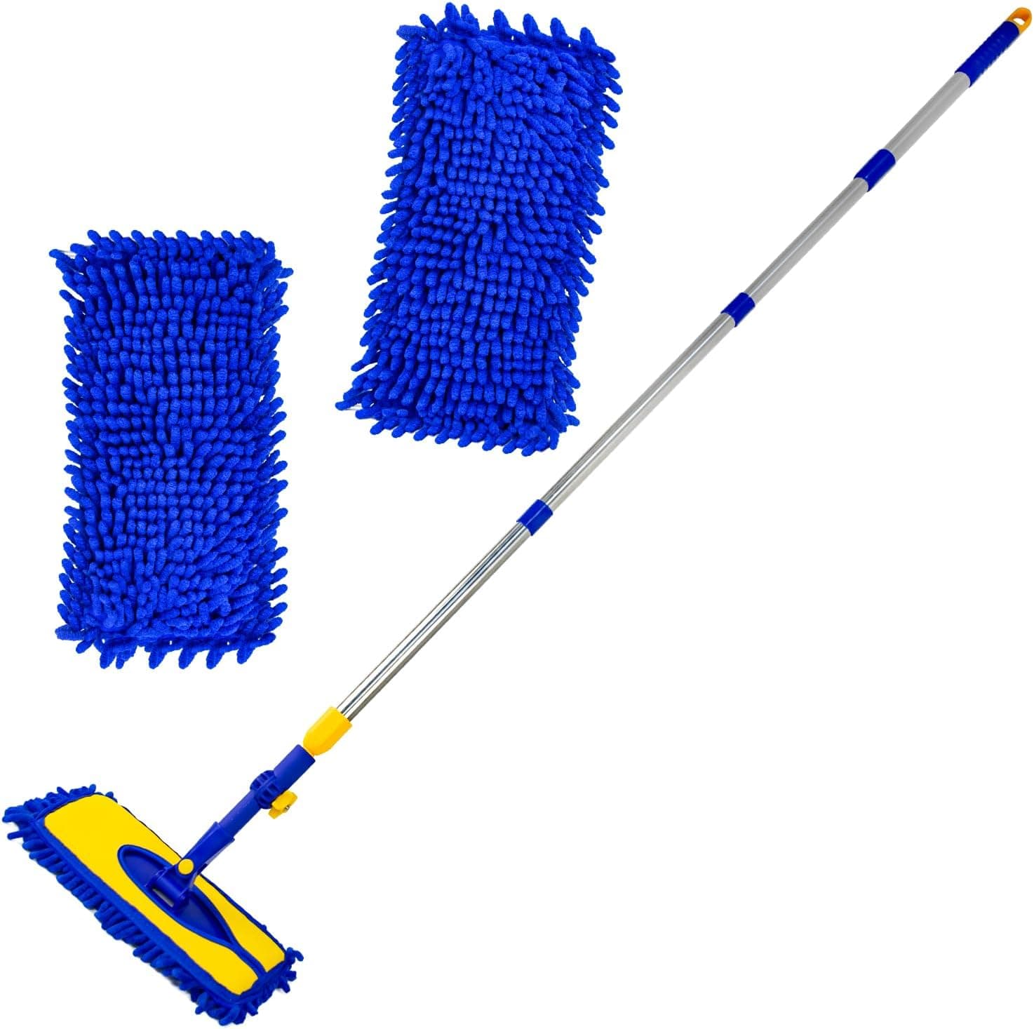 ITTAR 61" Telescopic Car Wash Brush with Chenille Microfiber Pads - Long Handle Auto Cleaning T