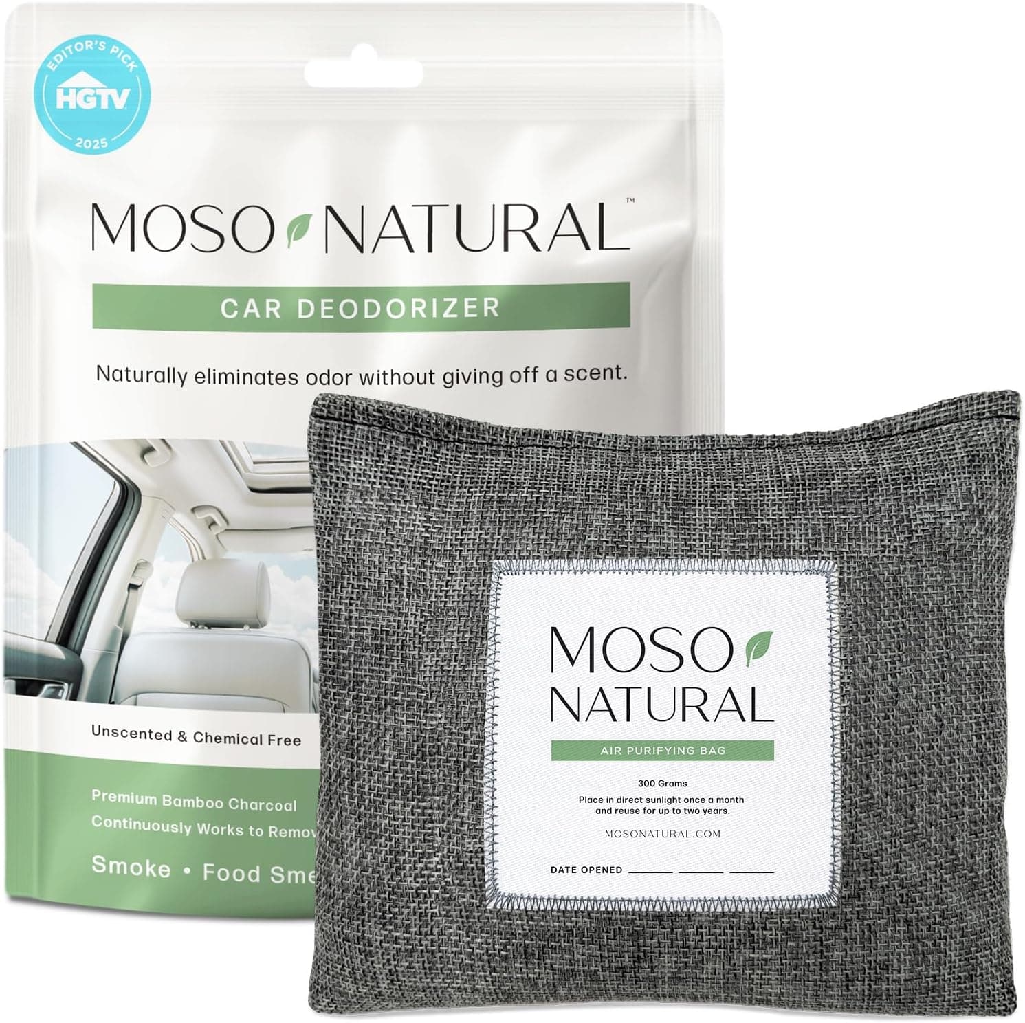 Moso Natural Charcoal Odor Absorber for Cars, 300g Bamboo Charcoal Air Purifying Bag