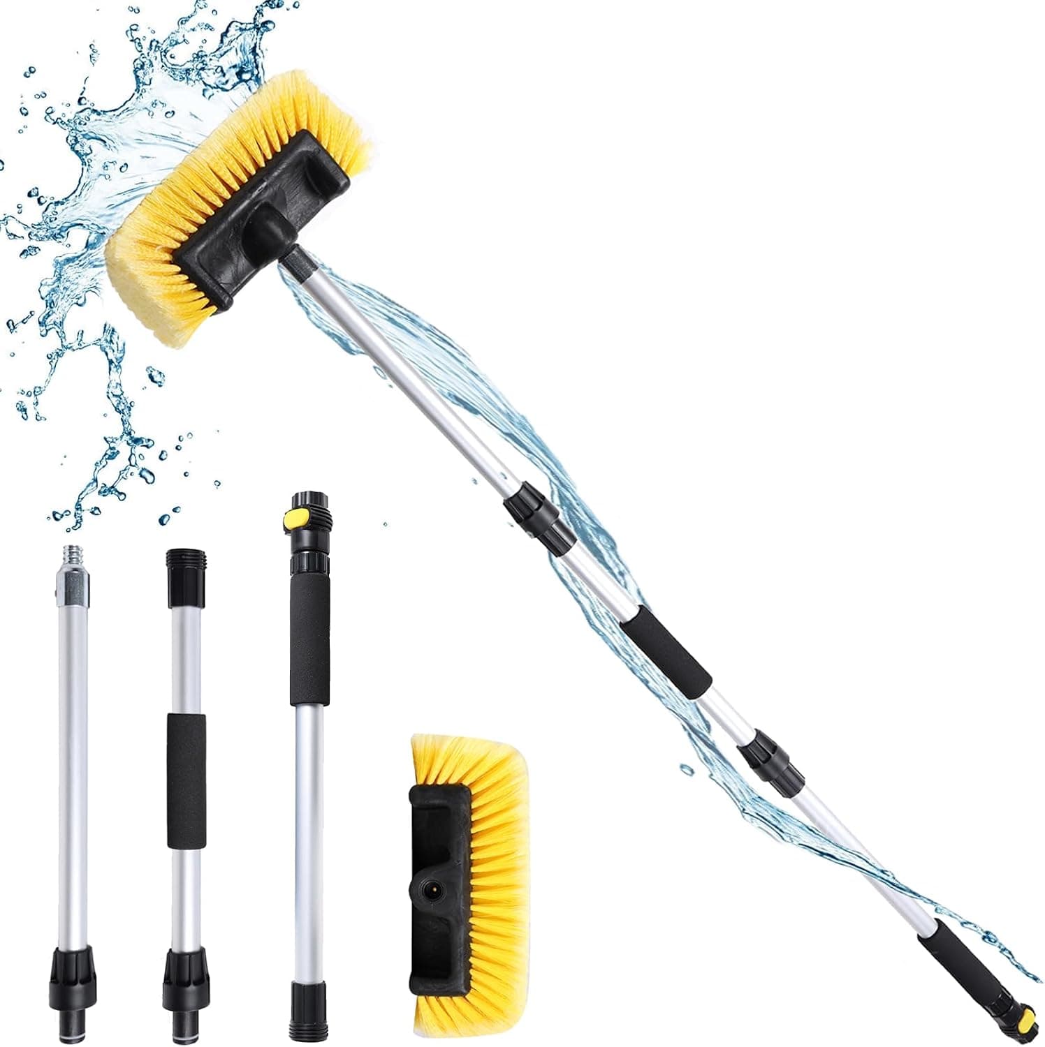 NAVAPAL 54" Car Wash Brush with Long Handle and 12" Soft Bristle Head, Water Flow-Thru with Hos