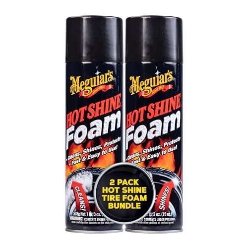 Meguiar's Hot Shine Tire Foam, Aerosol Tire Shine for Glossy, Rich Black Tires, Convenient Spray Foam Dissolves Clear for Less Mess, Offers Lasting UV Protection, 19 Oz, Pack of 2