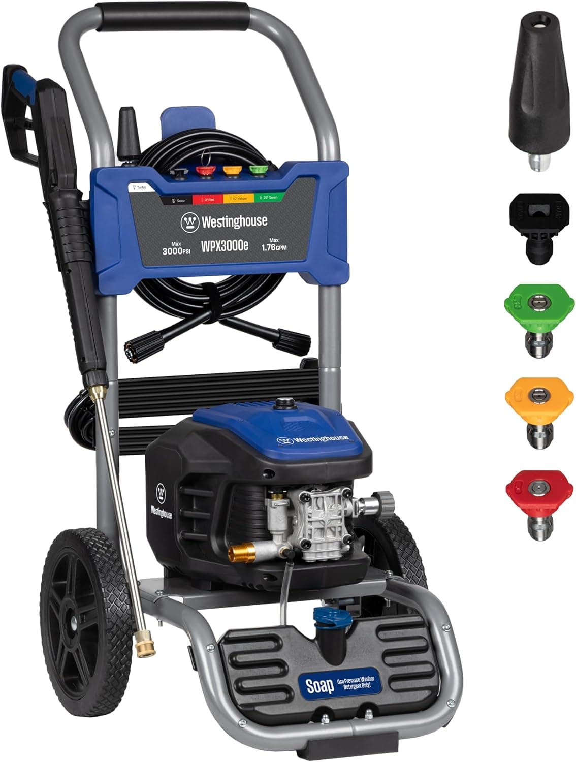 Westinghouse WPX3000e Electric Pressure Washer, 3000 Max PSI 1.76 Max GPM, Induction Motor, 5 Nozzle Set