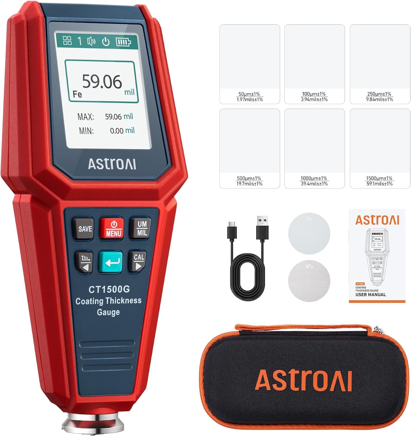 AstroAI Paint Thickness Gauge for Car, 4-Direction Rotating Screen, F/NF