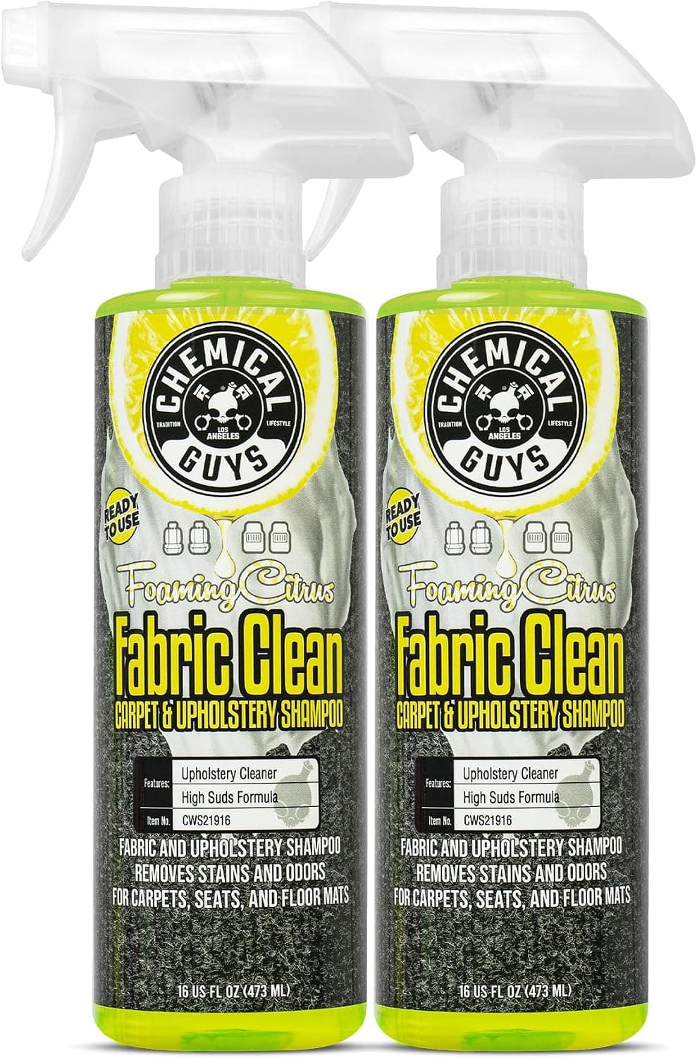 Chemical Guys Foaming Citrus Fabric Clean Carpet & Upholstery Cleaner, Ready to Use Sprayable, 2-16 fl oz
