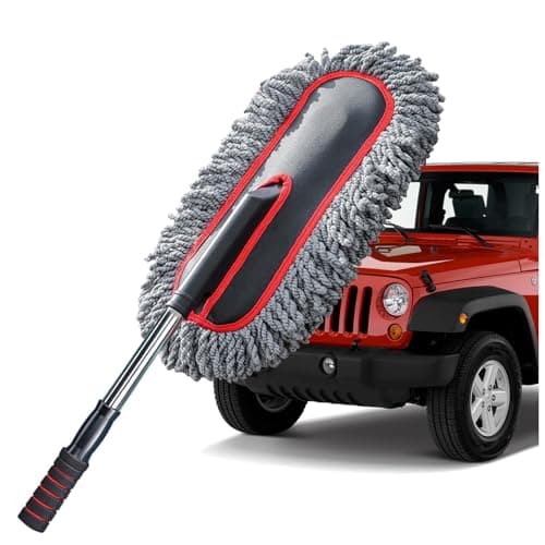 YeewayVeh Car Duster, Scratch-Free Microfiber Cleaning Brush, Gray/Red | Extendable Handle Pollen & Dust Remover for Truck, SUV, Vehicles & Home