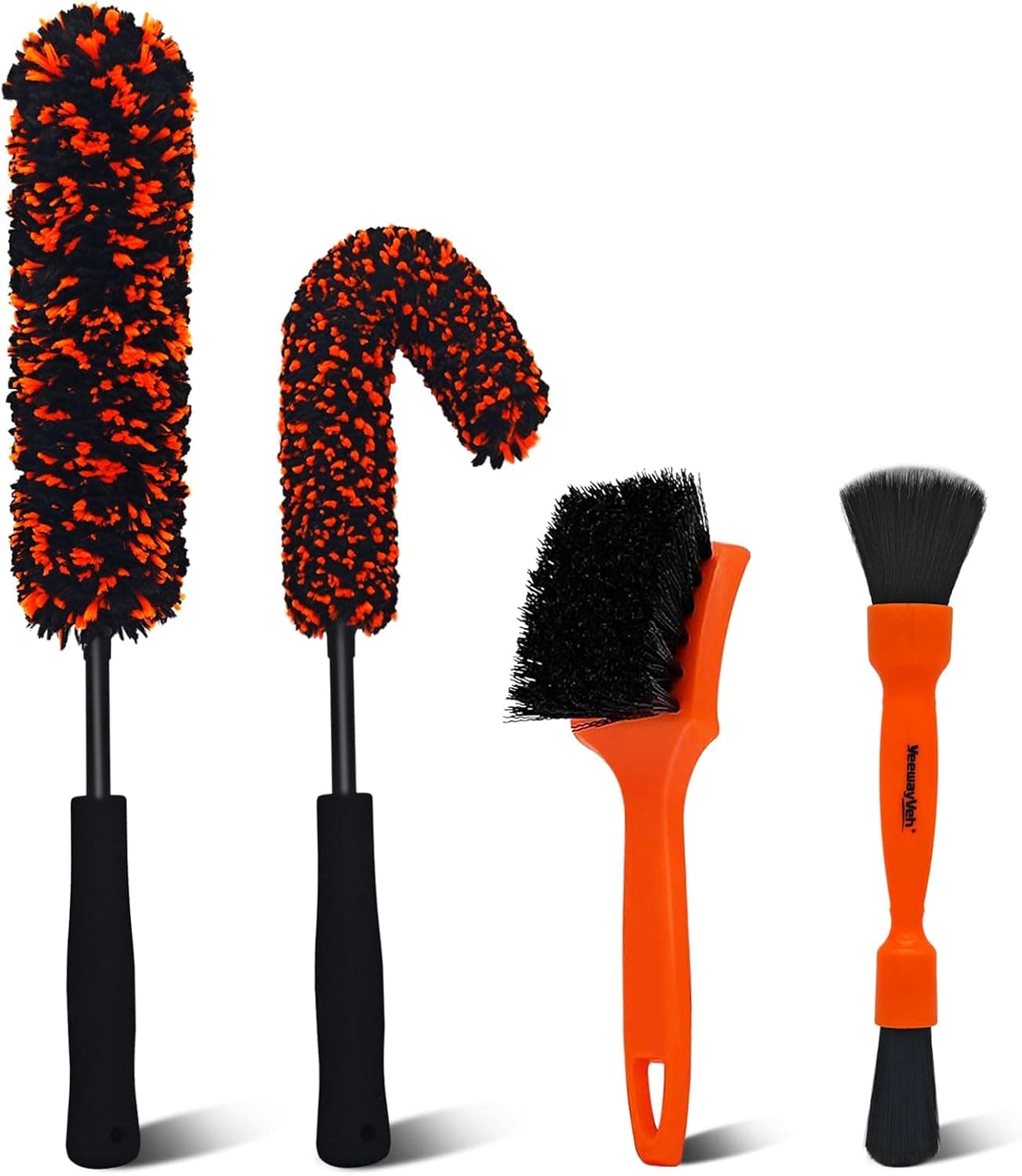 YeewayVeh 4PCS Car Wheel Cleaning Kit, 2-Size Bendable Microfiber Wool Wheel Brush Set