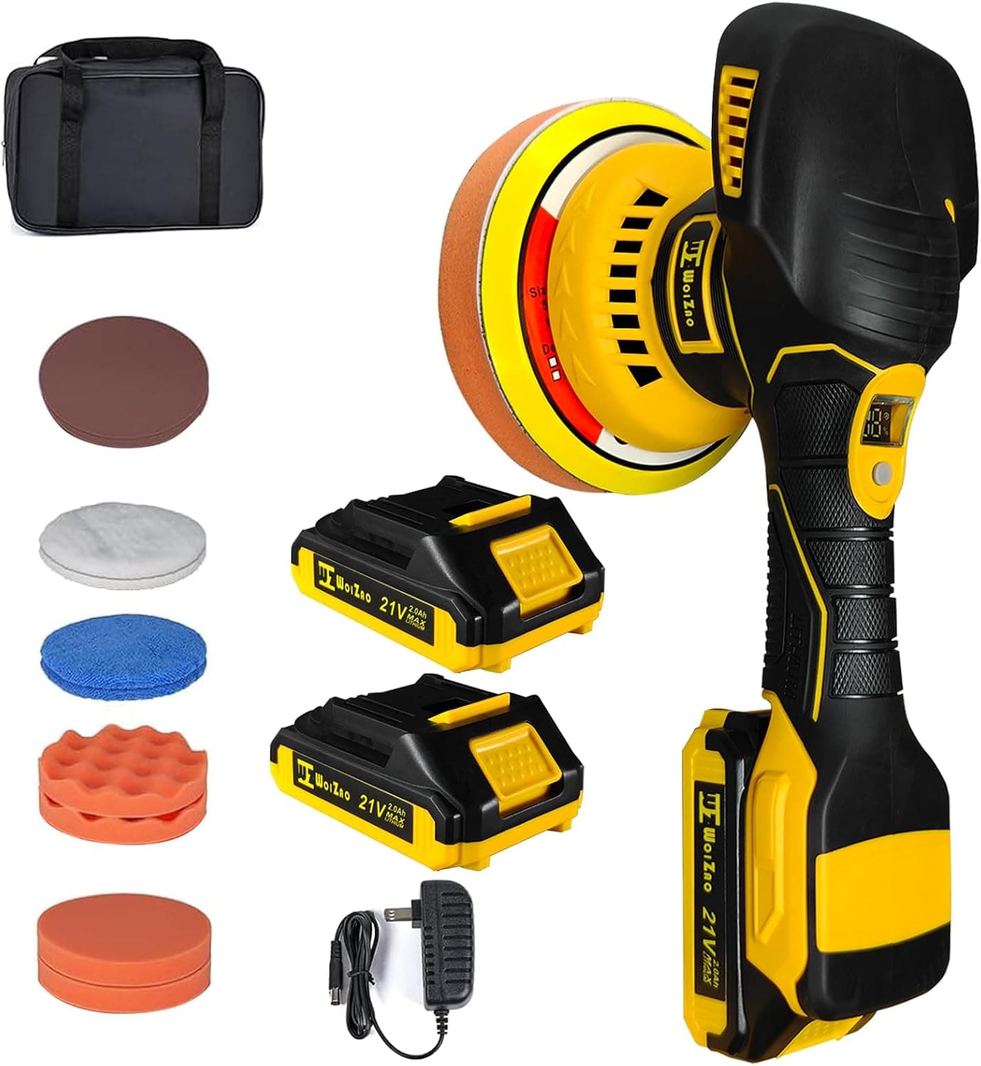 Cordless Car Buffer Polisher Kit, 21V 2x2.0Ah Batteries, 6 Inch Waxer, 6-Speed 5500RPM