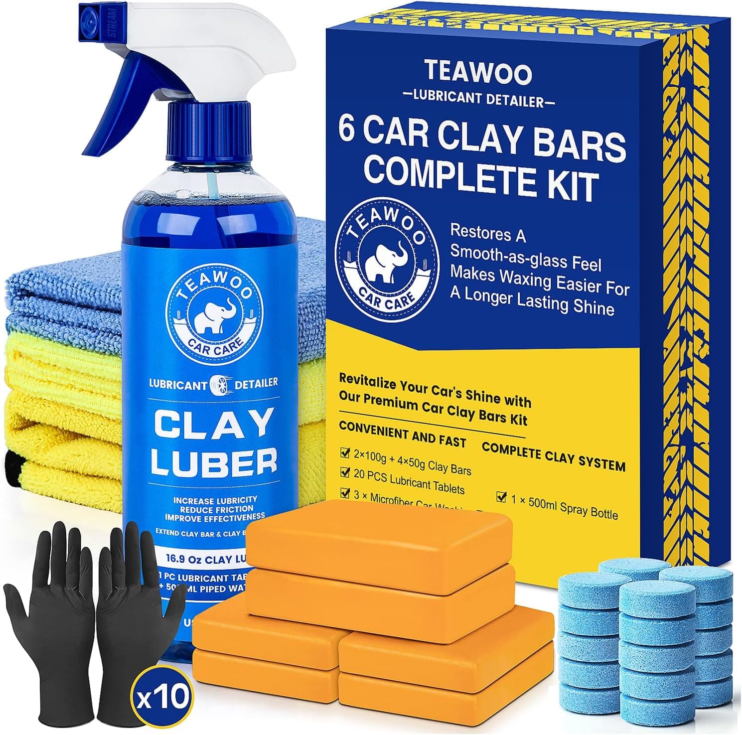 TEAWOO Clay Bars Kit, 6 Clay Bars & 20 PCS Lubricant Tablets