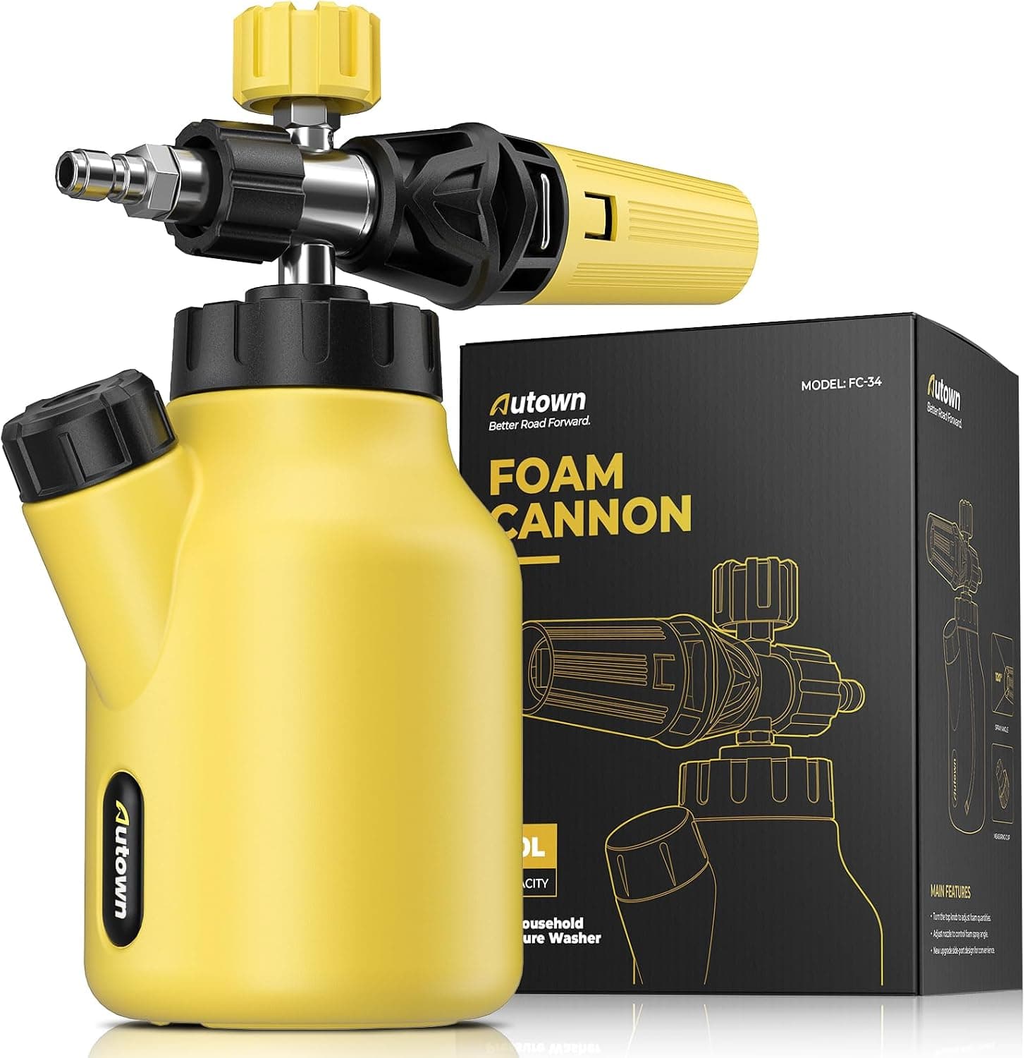 AUTOWN Foam Cannon for Pressure Washer with 1/4" Quick Connector, Adjustable Nozzle, Wide Neck, 1 L Bottle