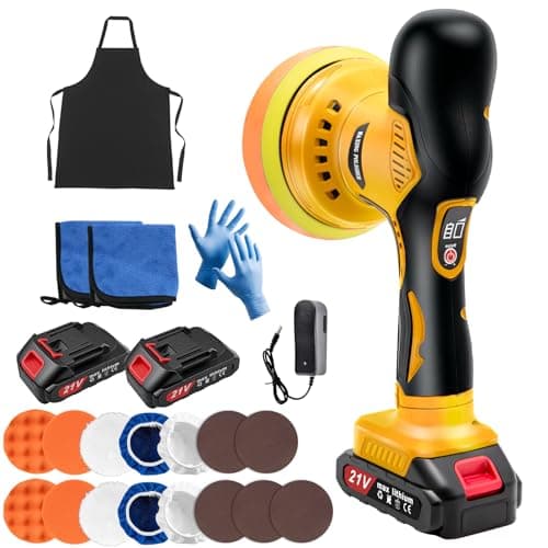Cordless Car Buffer Polisher, 6 Inch Orbital Polisher Kit with 2x21V Batteries & 21 PCS Attachments, 8-Speed Variable Max 6000RPM Buffer for Car Detailing, Polishing, Waxing, Scratch Removing