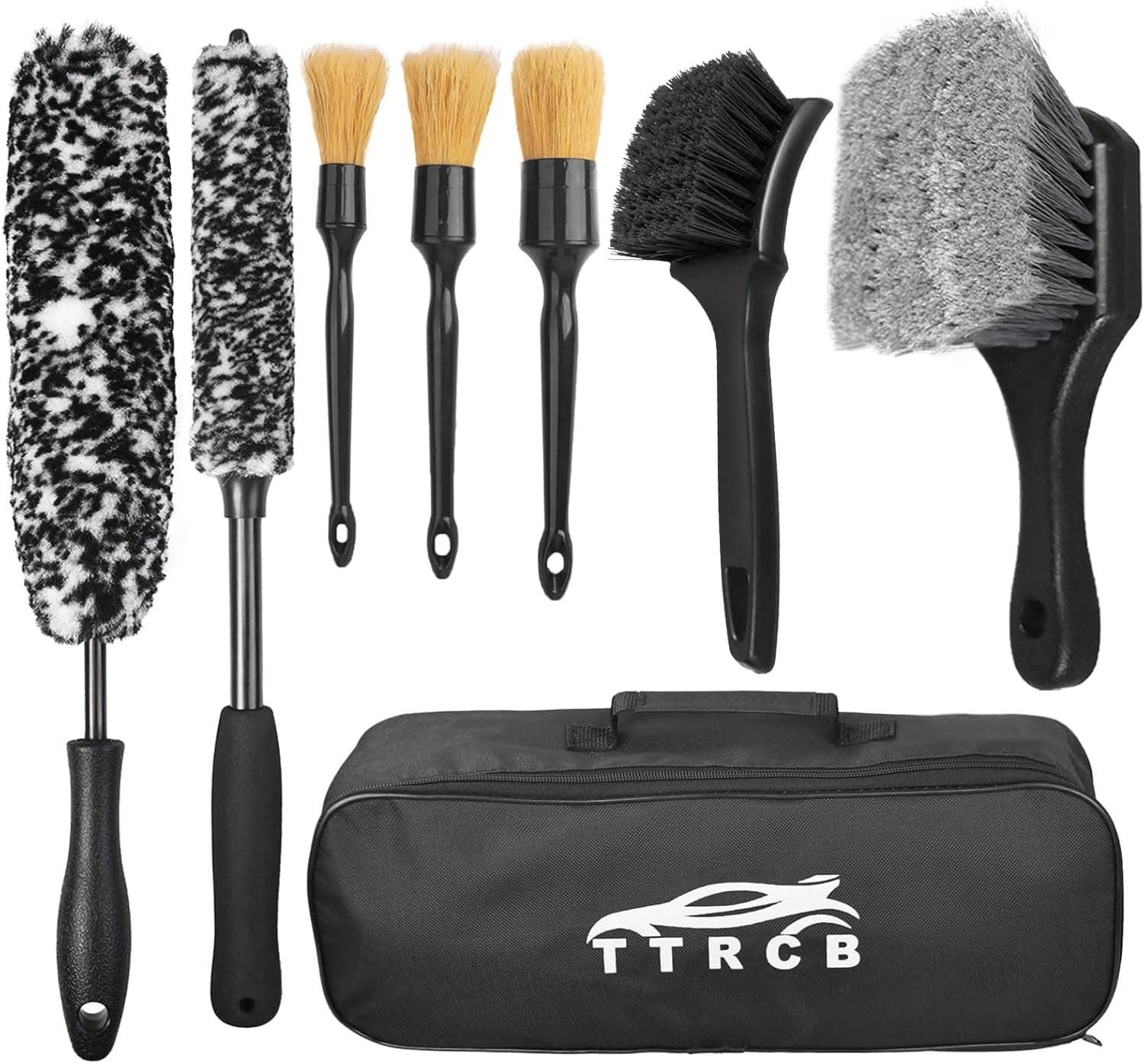 8Pcs Wheel Brush, Tire Brush, Wheel Cleaner Brush Set - 2 Soft Wheel Brushes, Detailing Brush & Hard Tire Scrubber