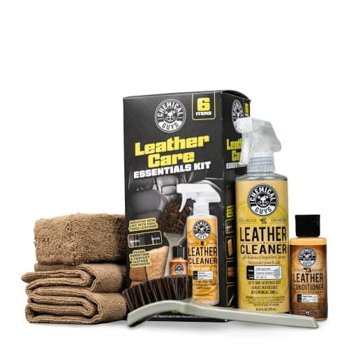 Chemical Guys, Car Leather Care Kit, Cleaner, Conditioner & Tools, 6 Pc | Leather cleaner, conditioner, brush and towels to clean, soften and protect seats and trim, six-piece kit