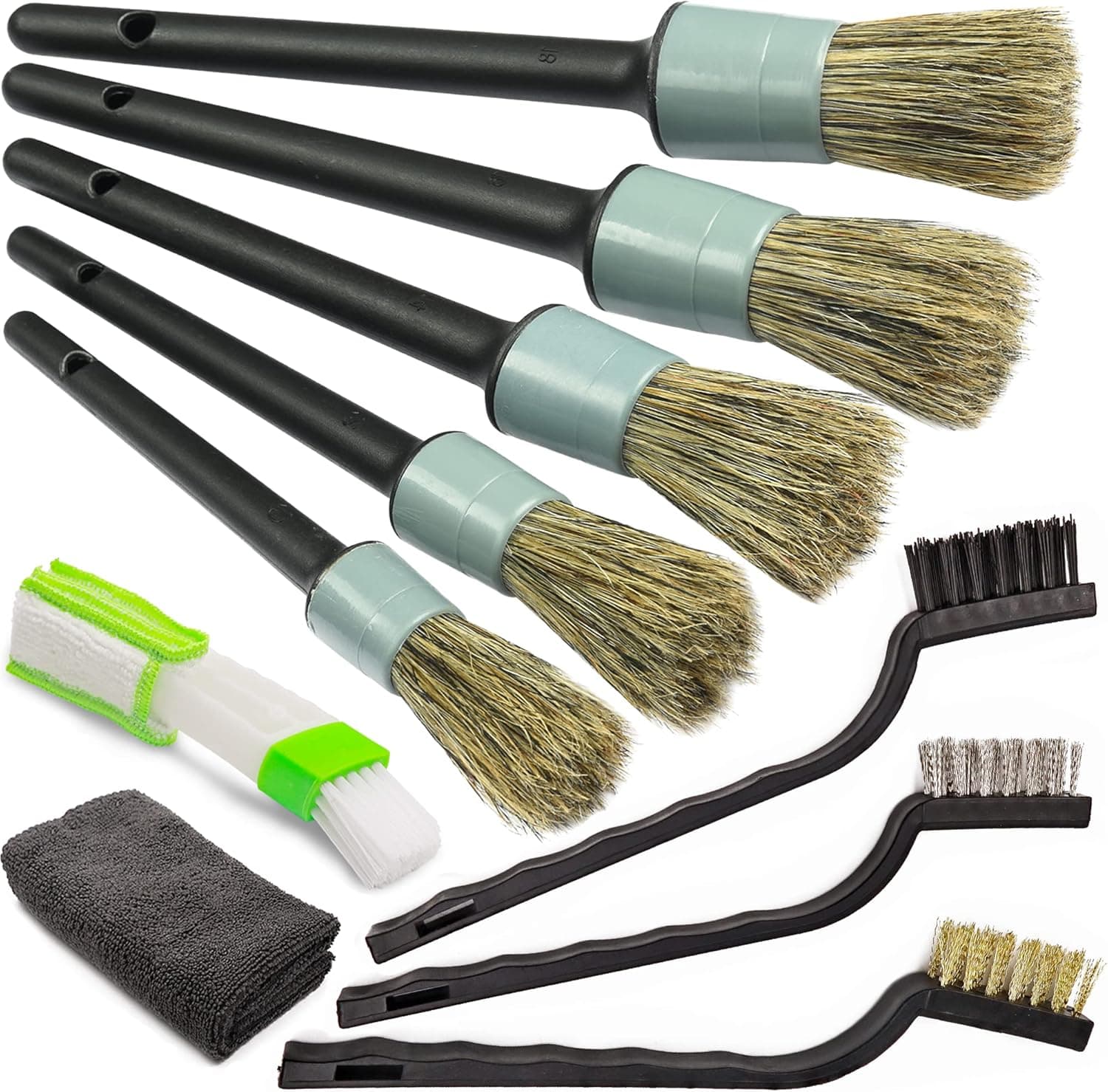 TAKAVU Complete Car Detailing Brush Kit (10-Piece)