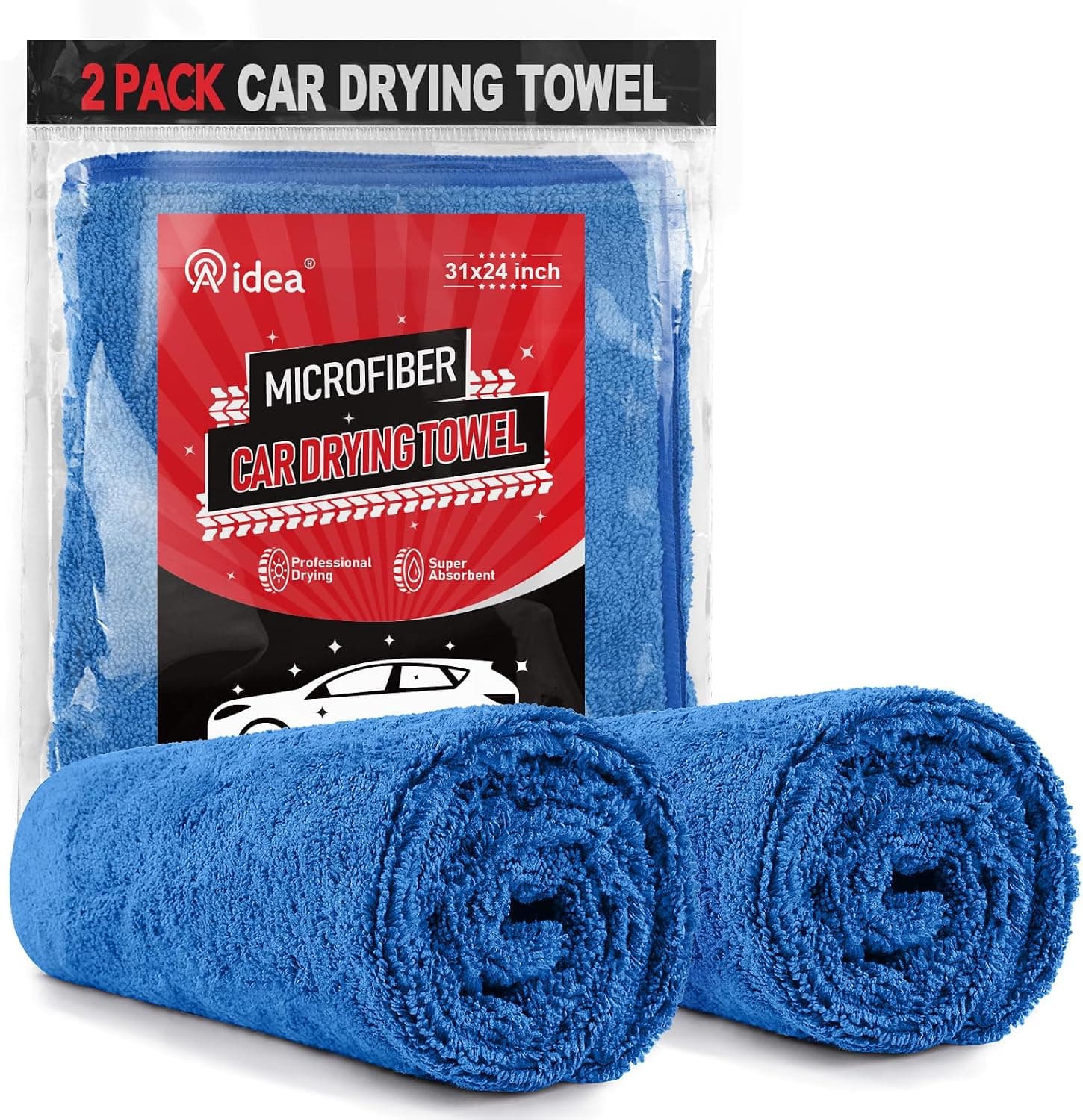 AIDEA Microfiber Towels for Cars 2PK, Large Professional Car Drying Towel, 24x31