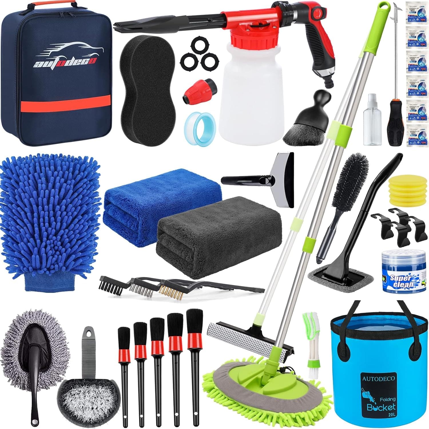 AUTODECO 42Pcs Car Wash Detailing Kit with Foam Gun Sprayer, Blue