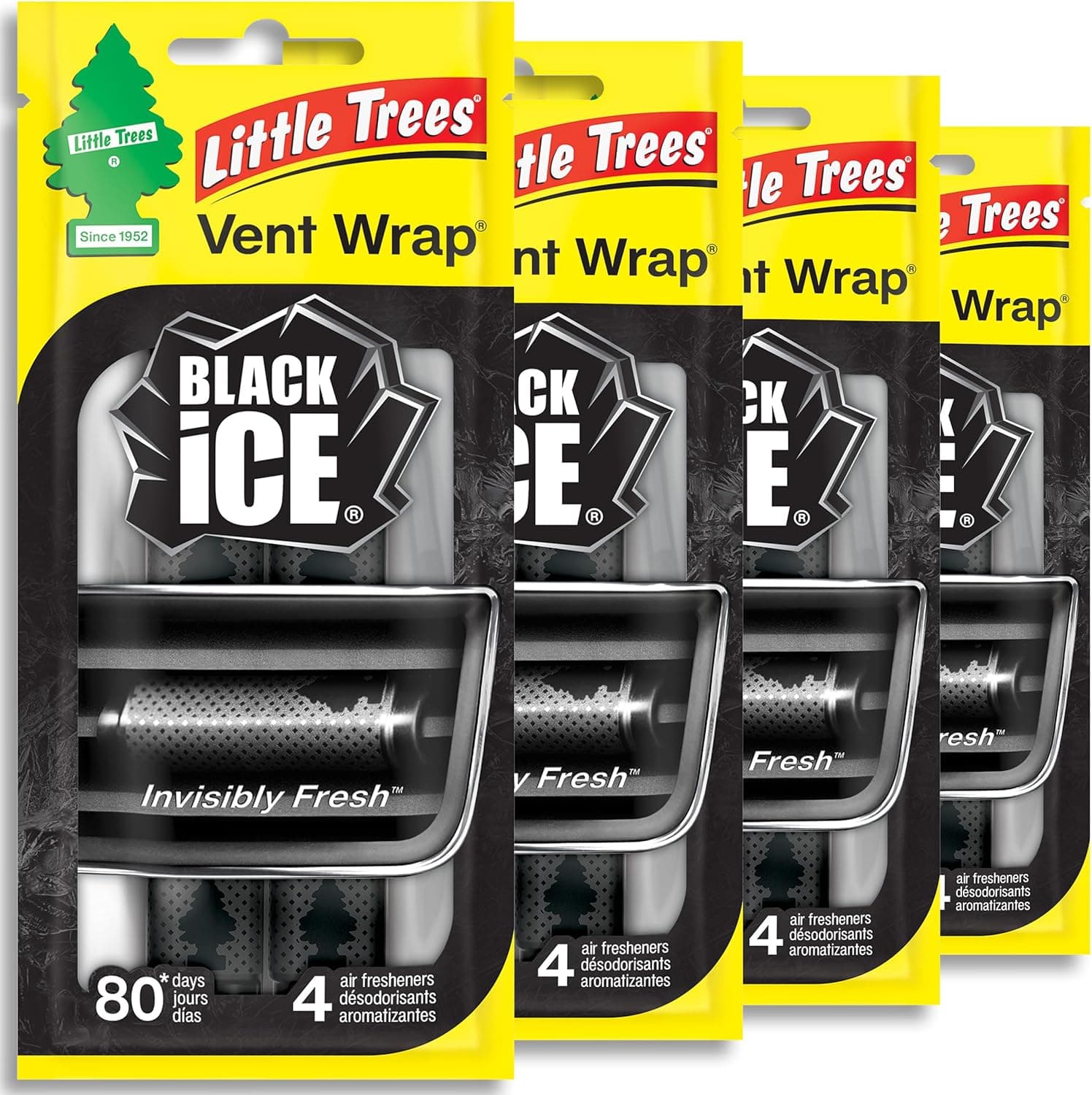 LITTLE TREES Car Air Freshener Vent Wrap, Black Ice, 16-Pack