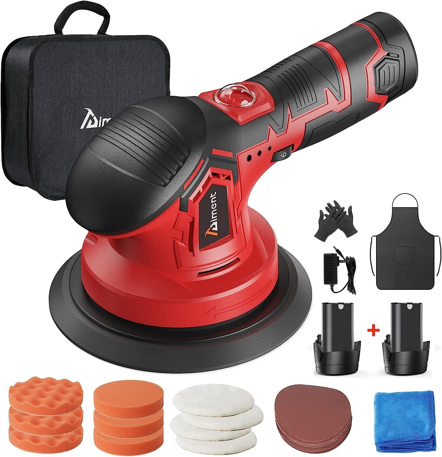 Aiment Cordless Car Buffer Polisher, 6 Inch, 2pcs Batteries, 6-Speed 2500-5000RPM Brushless