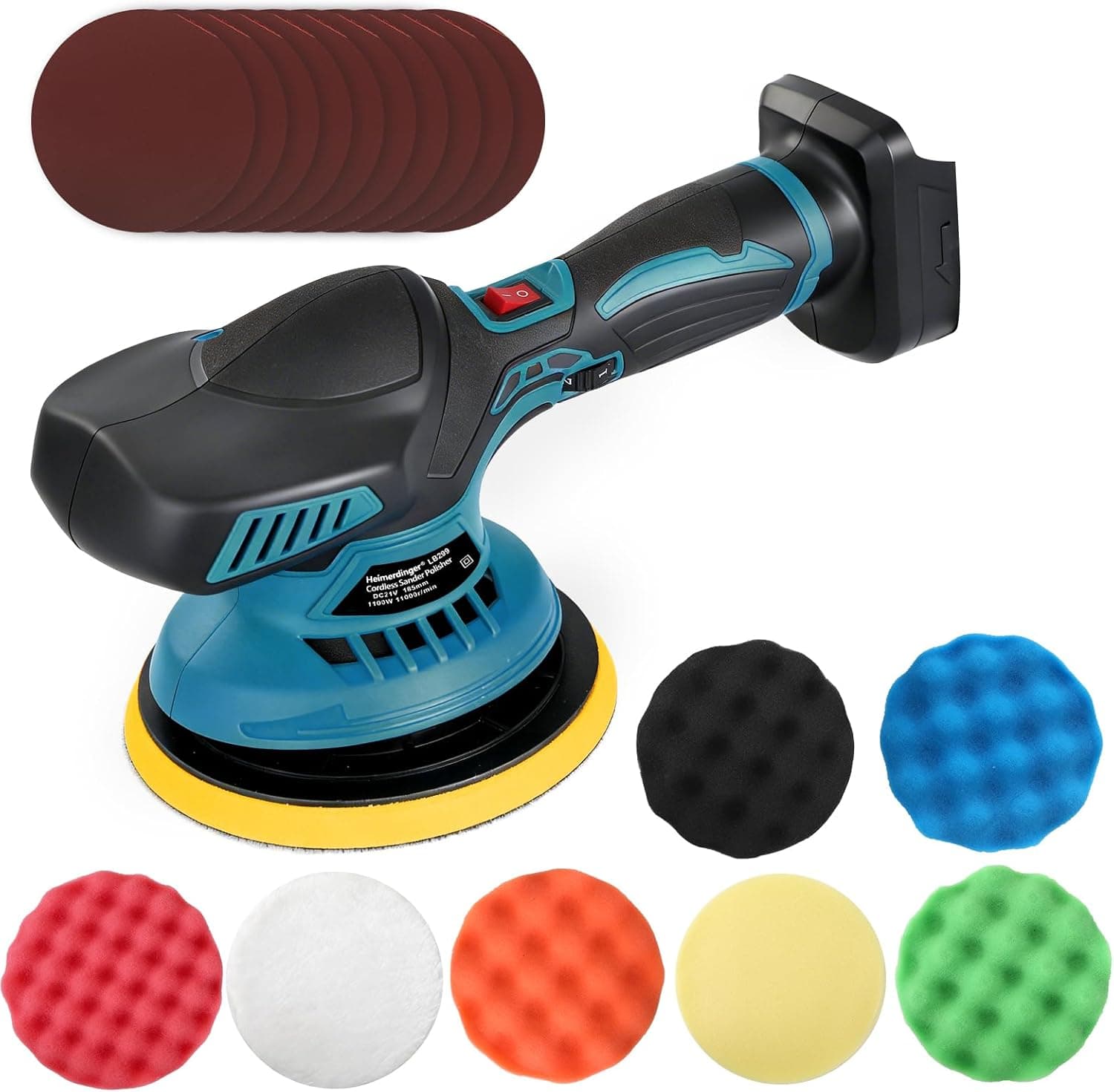 6" Cordless Car Polisher for Makita 18V Battery, 6-Speed Orbital Brushless Buffer Waxer Kit