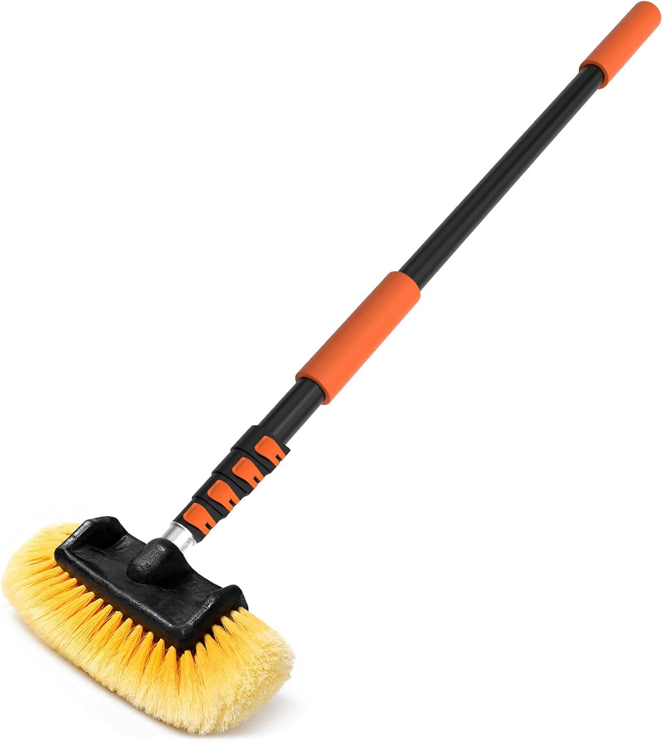 LAANPOLE 12FT Car Wash Brush with Long Handle, 12 Inch Soft Bristle, Telescoping Pole for RV, T