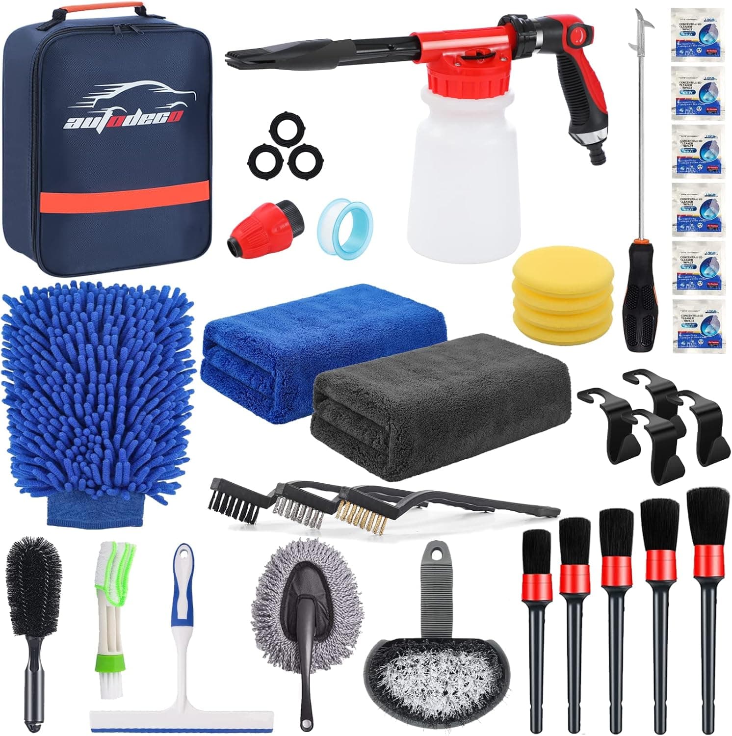 AUTODECO 33Pcs Car Wash Detailing Kit with Foam Gun Sprayer, Blue